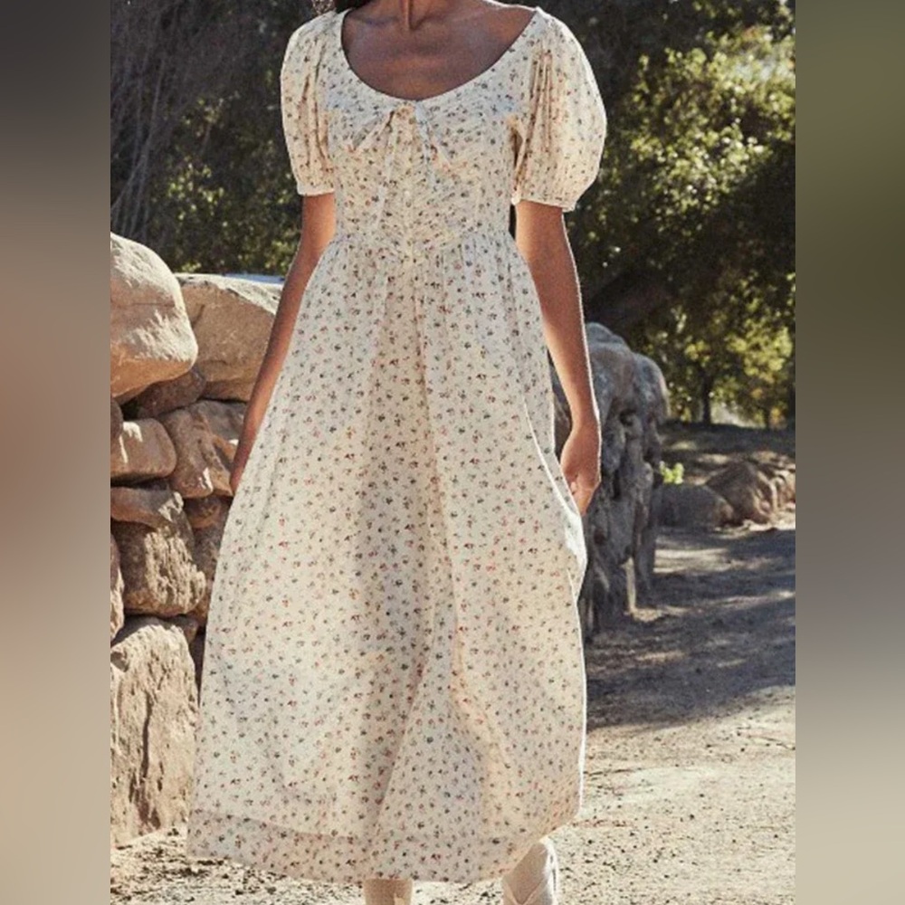 Doen Pink Floral Puff Sleeve Maxi Dress